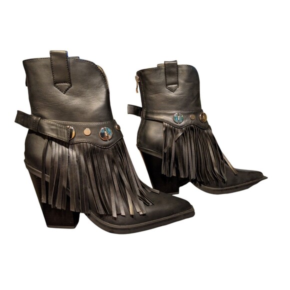NEW Dolls Kill Simmi Darii Fringe Ankle Boots Women's Sz 8 Black Western Grunge - Picture 4 of 11
